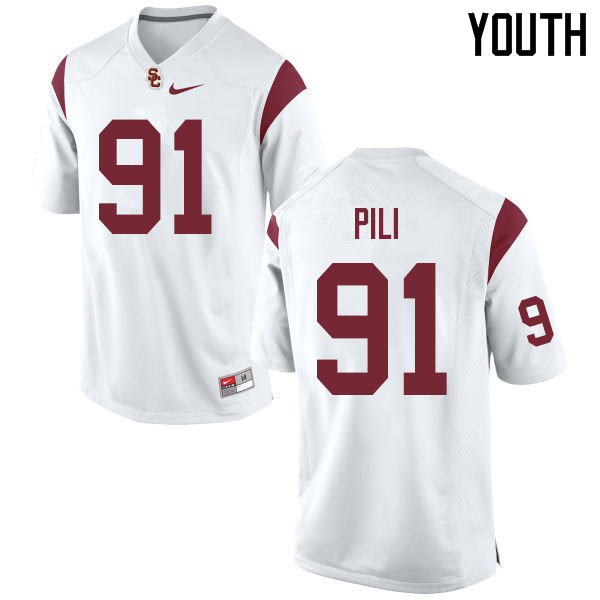 Youth #91 Brandon Pili USC Trojans College Football Jerseys Sale-White - Click Image to Close